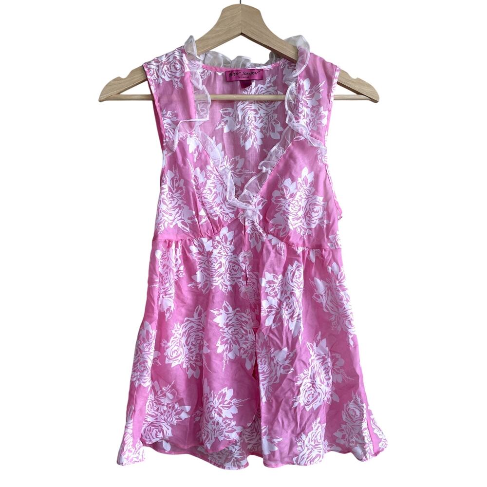 Betseyโ Johnson intimates pink white lace sleeveless top women's S floral blouse